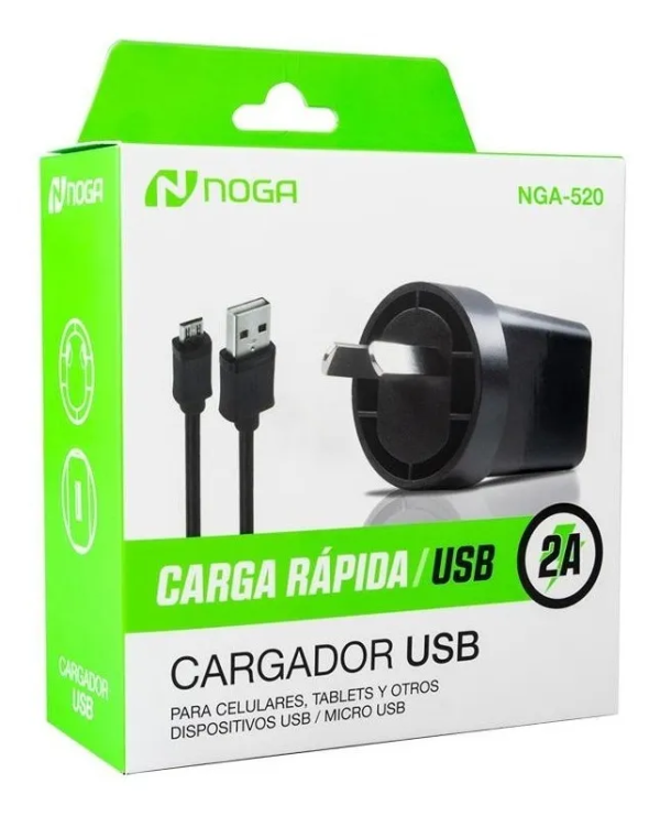 CARGADOR USB 2A + CABLE MICRO USB NOGA